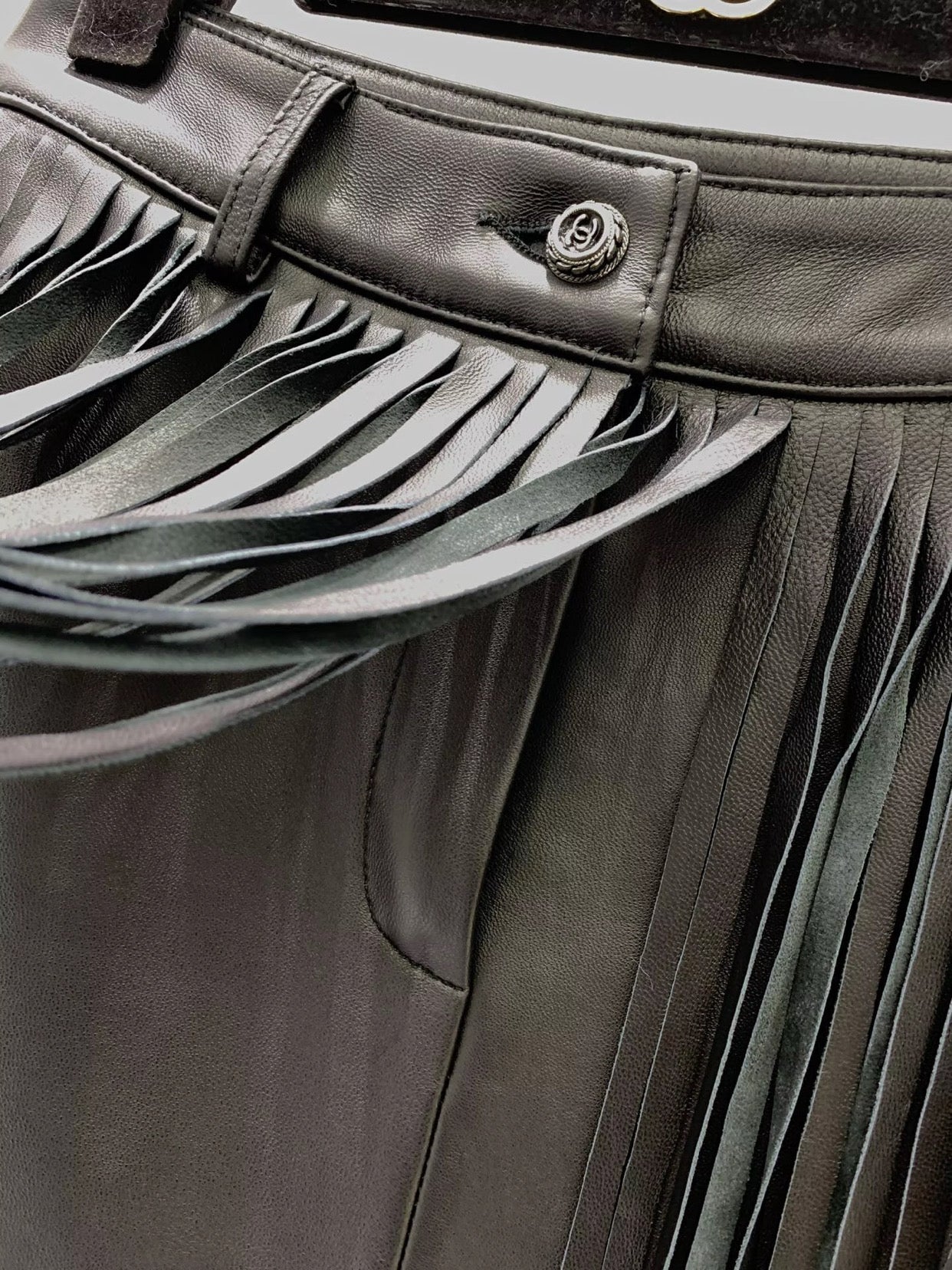 Black leather fringe skirt