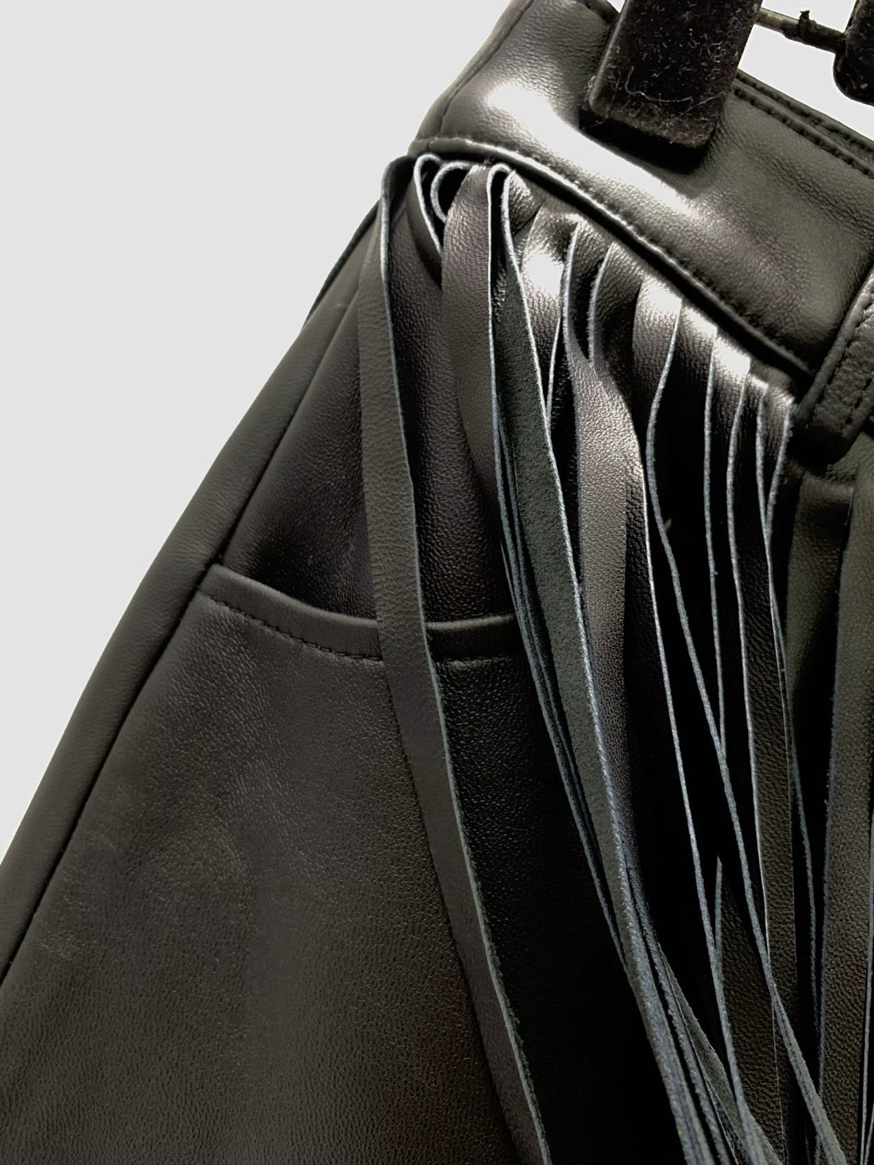 Black leather fringe skirt