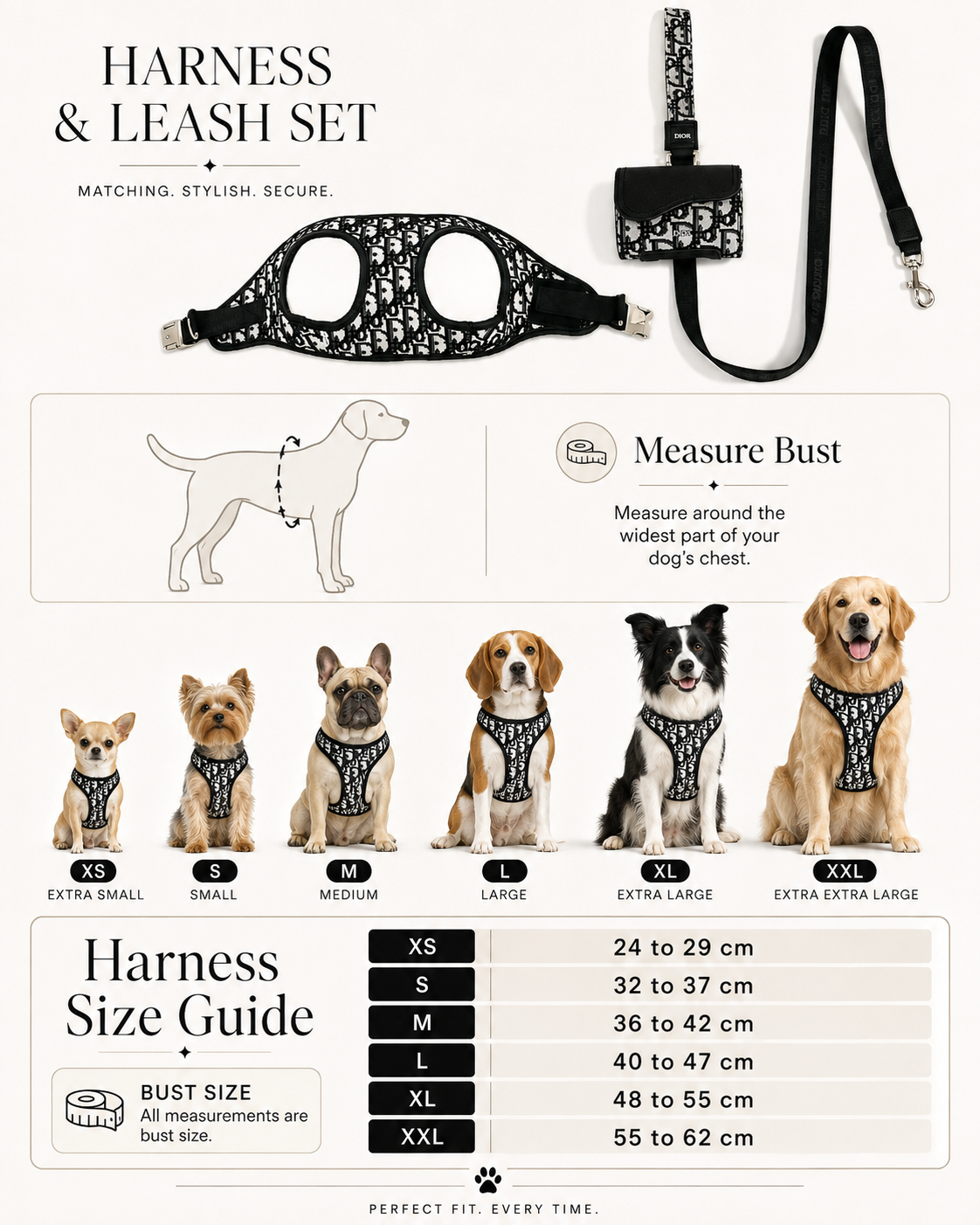 Paris Monogram leash + Pouch + Harness