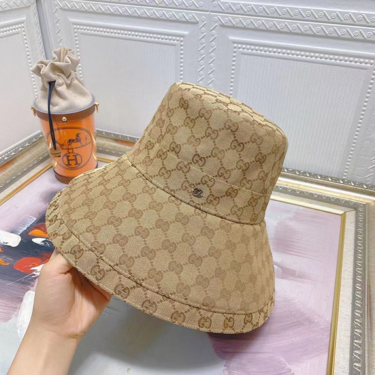 Sombrero largo marrón o denim