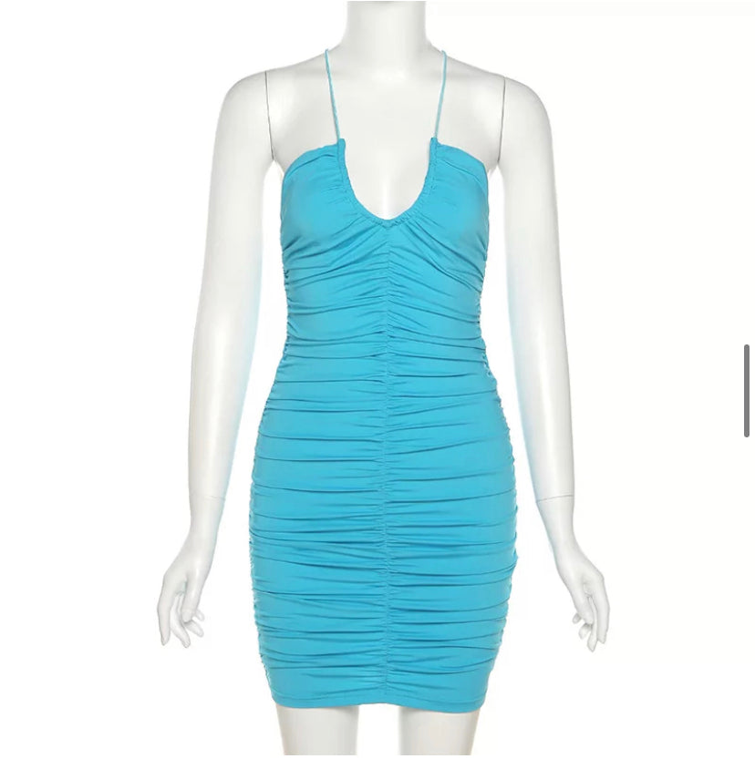 Vestido aguamarina con cuello en forma de cerradura(DESCUENTO EN EL CARRITO)