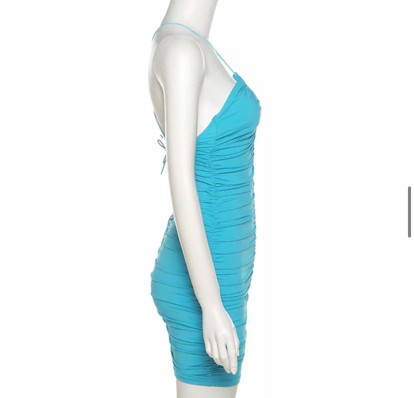 Vestido aguamarina con cuello en forma de cerradura(DESCUENTO EN EL CARRITO)