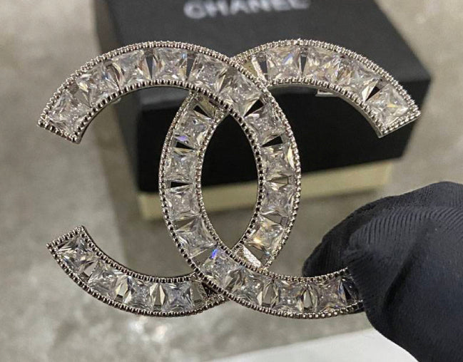 Silver faux diamonds brooch