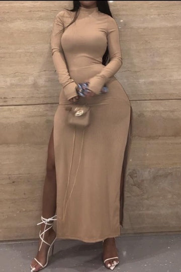 Nude dress with high slit