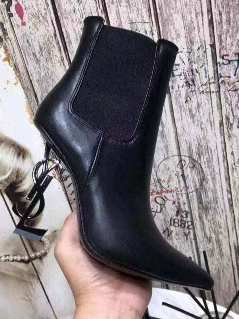 Black full leather booties