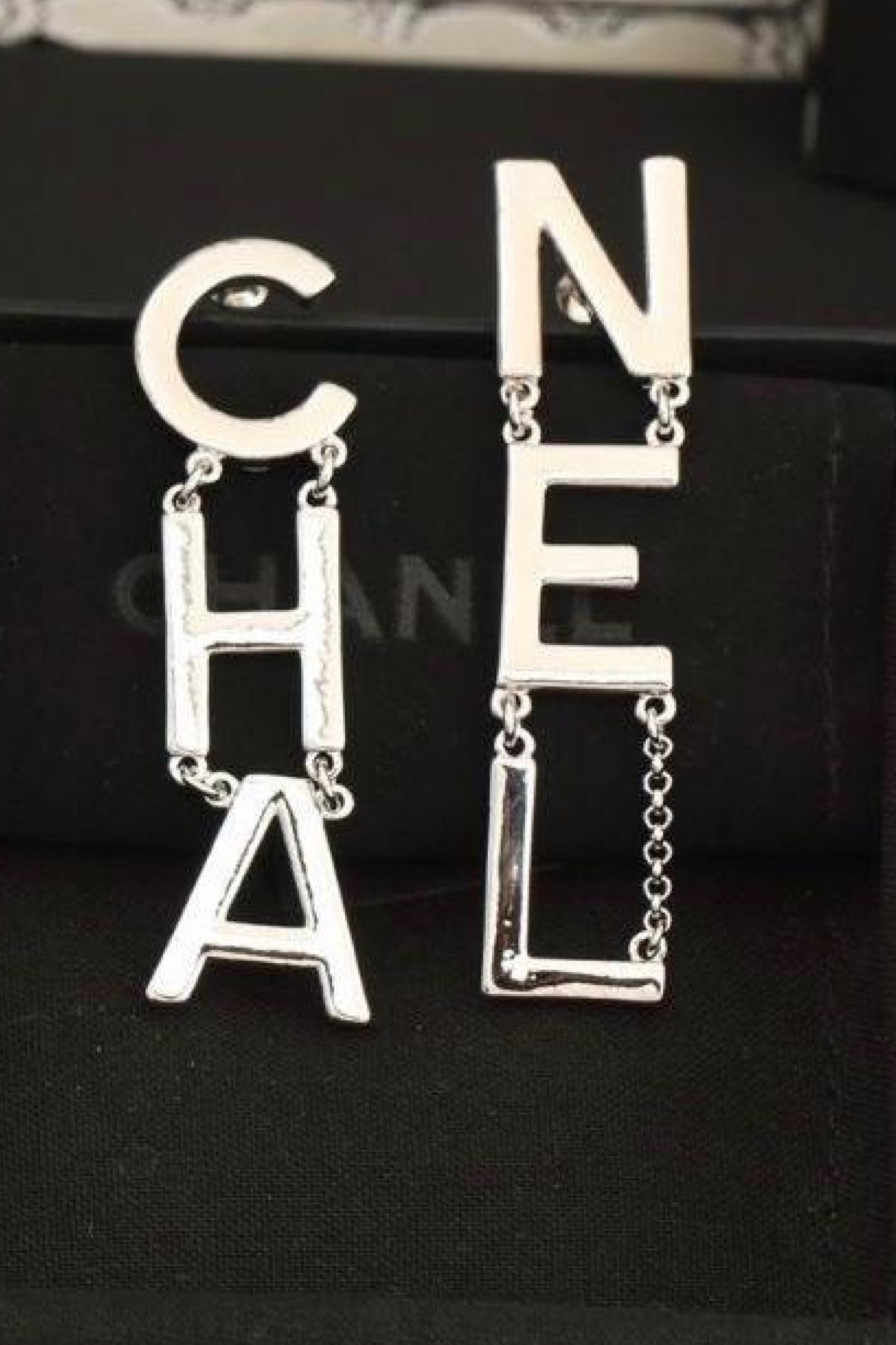 Silver letters earrings