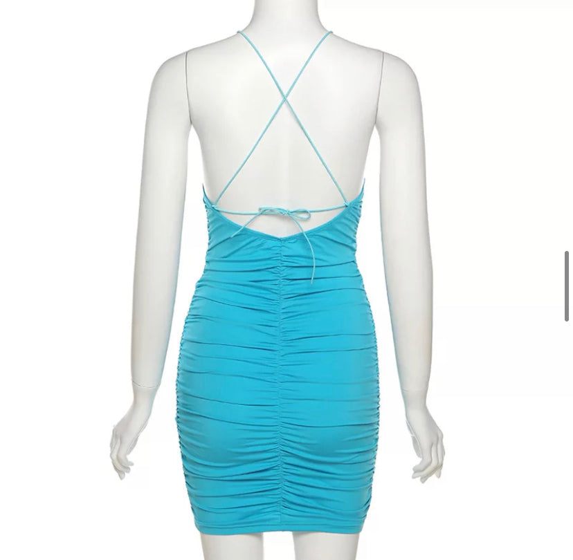 Vestido aguamarina con cuello en forma de cerradura(DESCUENTO EN EL CARRITO)