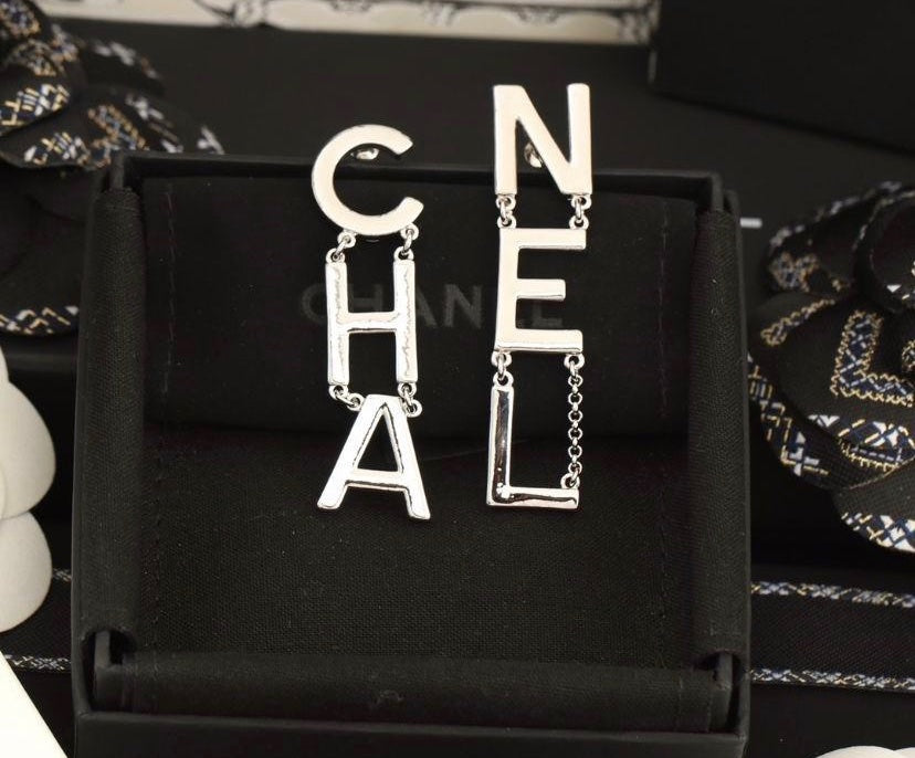 Silver letters earrings