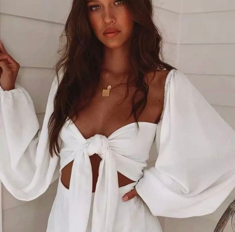 White crop with large sleeves