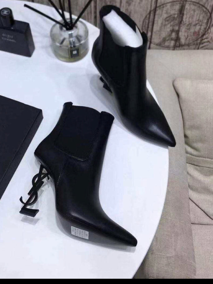 Black full leather booties